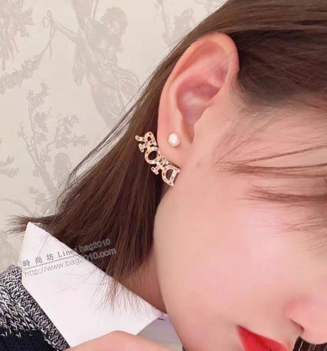 Dior飾品 迪奧經典熱銷款彩鑽字母大小珠耳釘耳環  zgd1295
